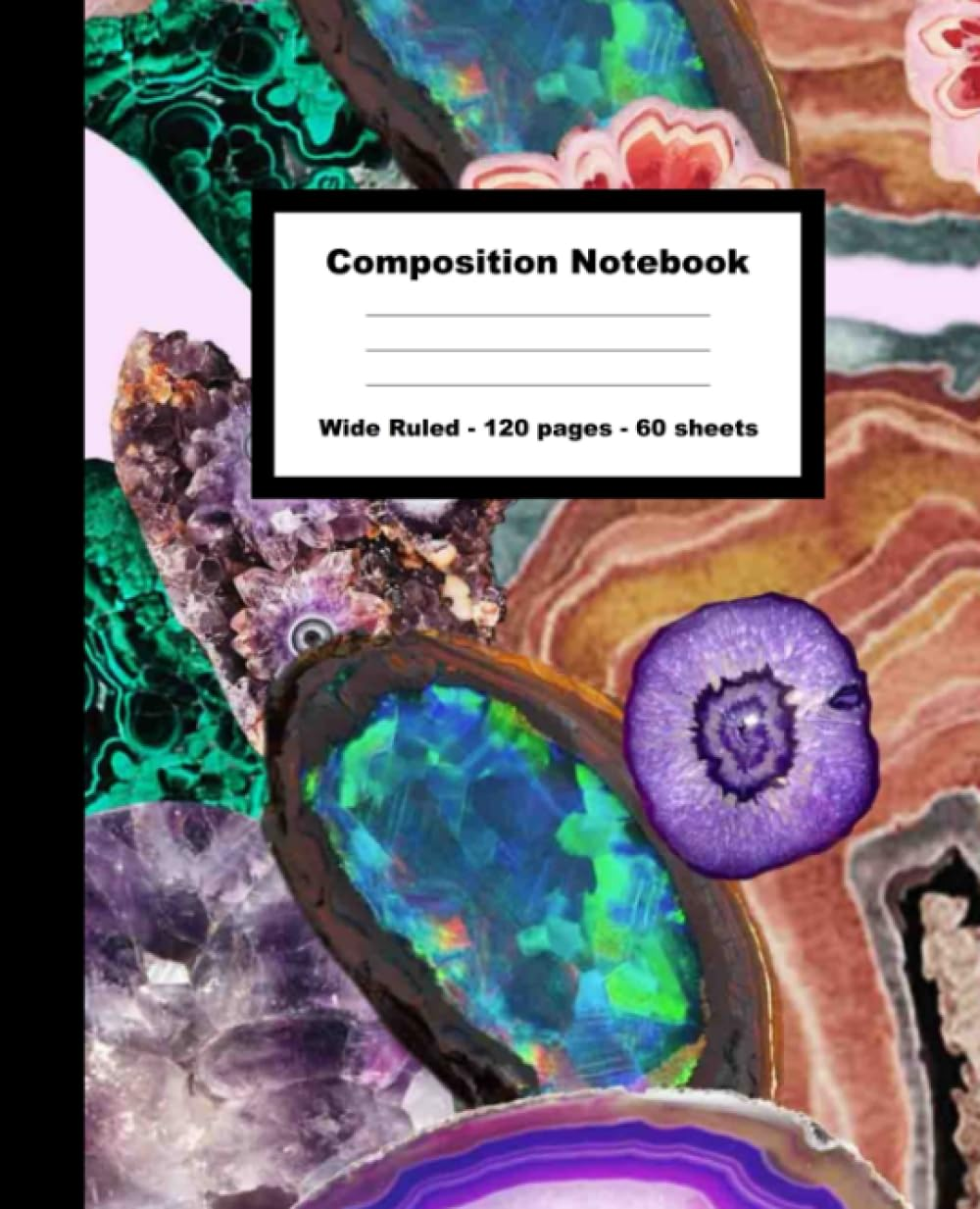 Composition Notebook: Beautiful Luminant Gemstone Themed Purple Turquoise Opal Ecstatic Colors with Marble Effect | Blank Wide Lined Premium Writing Journal for Girls Boys Kids Teens Students