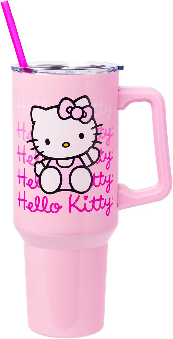 Hello Kitty 40oz stainless steel tumbler with handle and straw